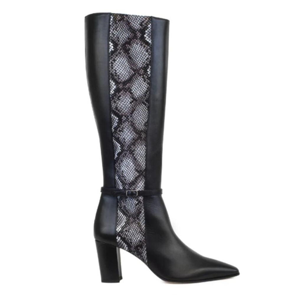 Amalfi Istria Black Chantal Snake Skin Tall Heeled Moto Riding Boots Italy 7.5m